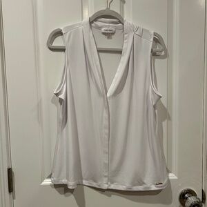 Calvin Klein Sleeveless V-Neck Blouse | White | Size PXL (Plus)